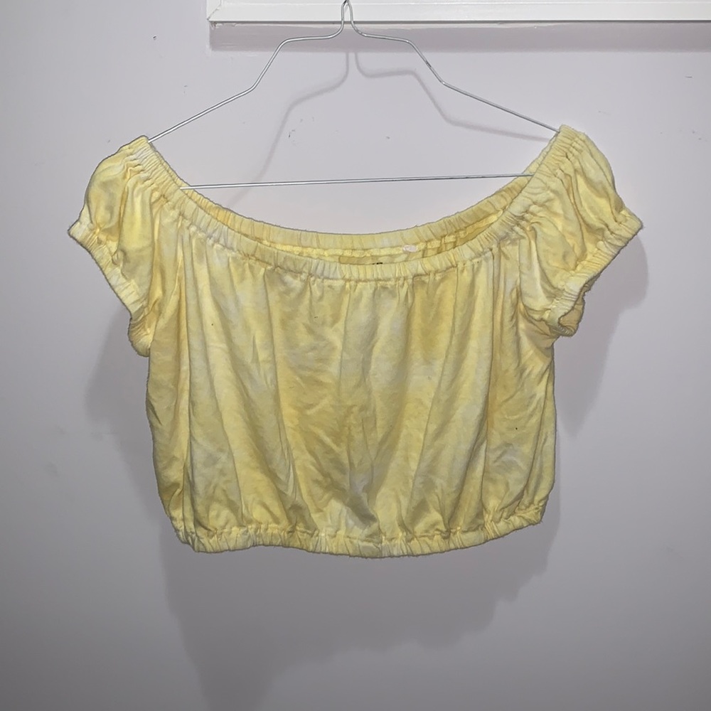 Yellow tie dye scrunched crop top